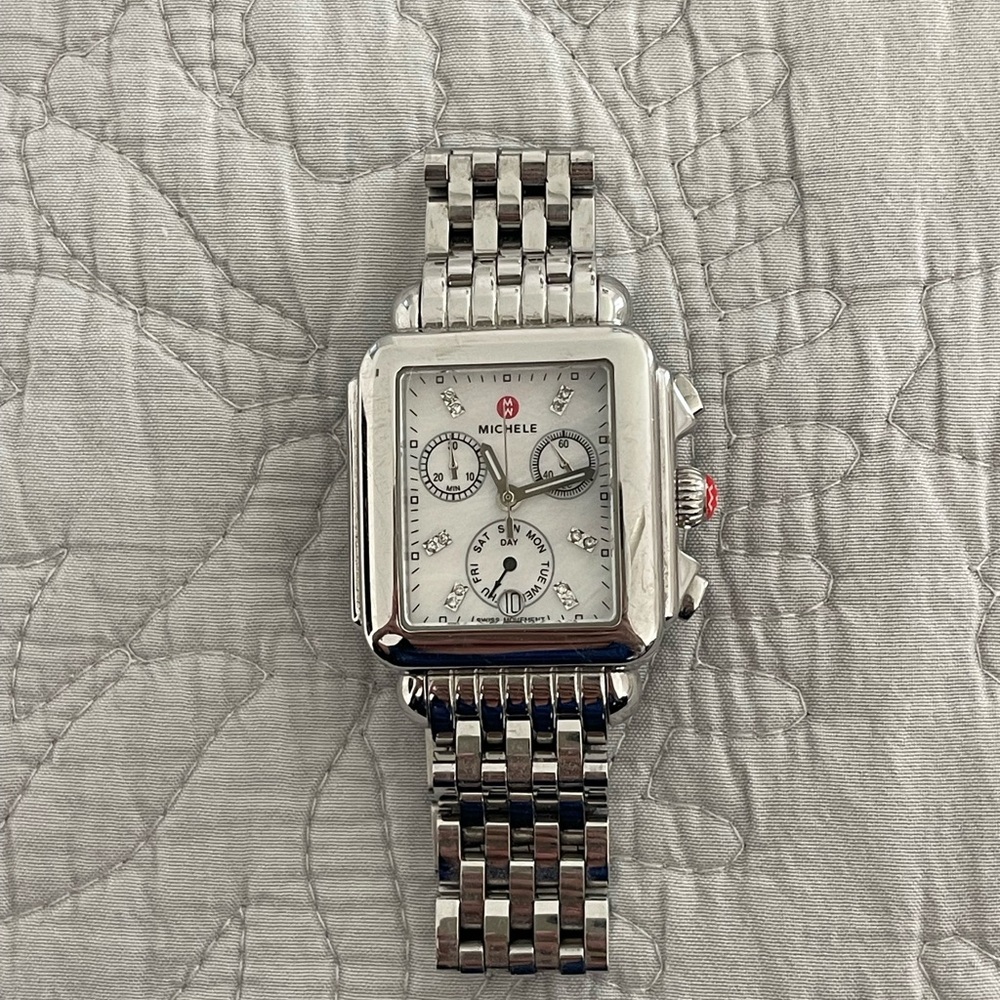 Michele Deco Diamond Stainless Steel Watch